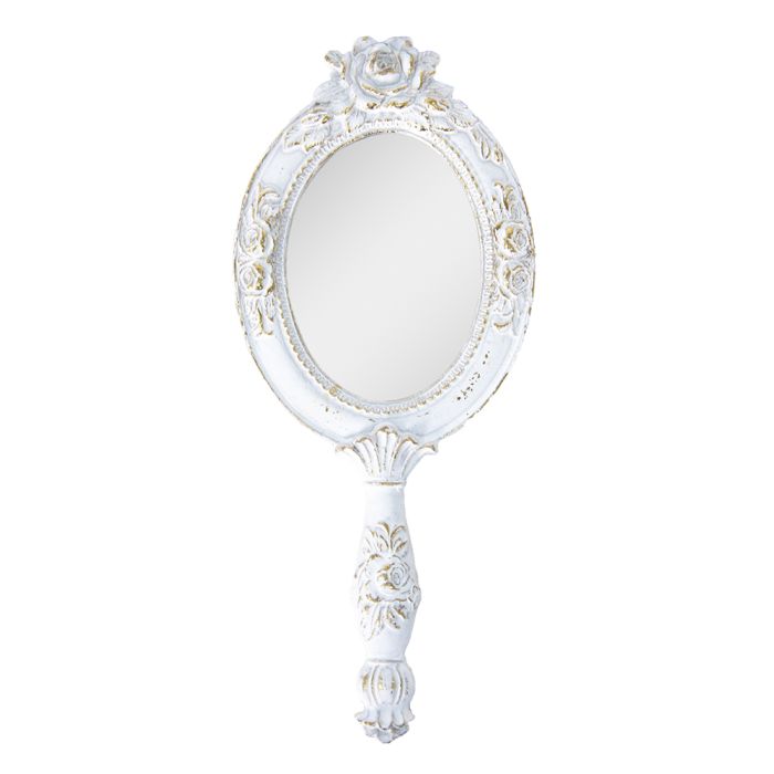 Espejo de mano Blanco con Flor – 10 x 1 x 25 cm