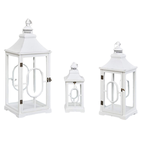 Set 3 Faroles Shabby Chic – Blanco